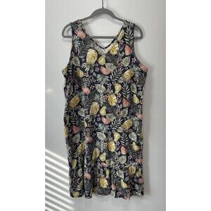 J Jill Flounced Hem Double V-Neck Knit Dress Women Large Tall Floral Vacation